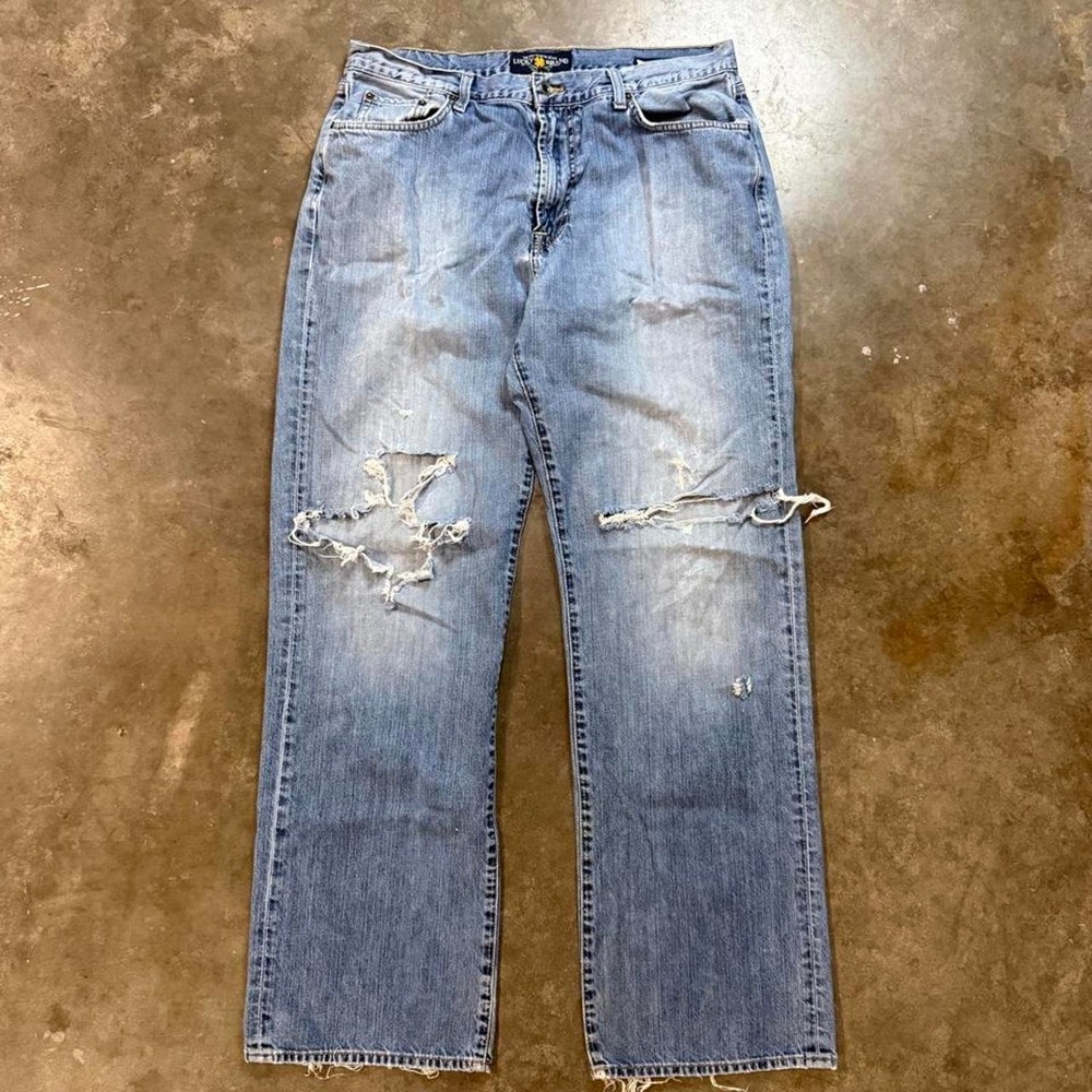 Lucky Brand 181 Relaxed Straight Light Wash Distressed Jeans Mens 34x33 Vintage